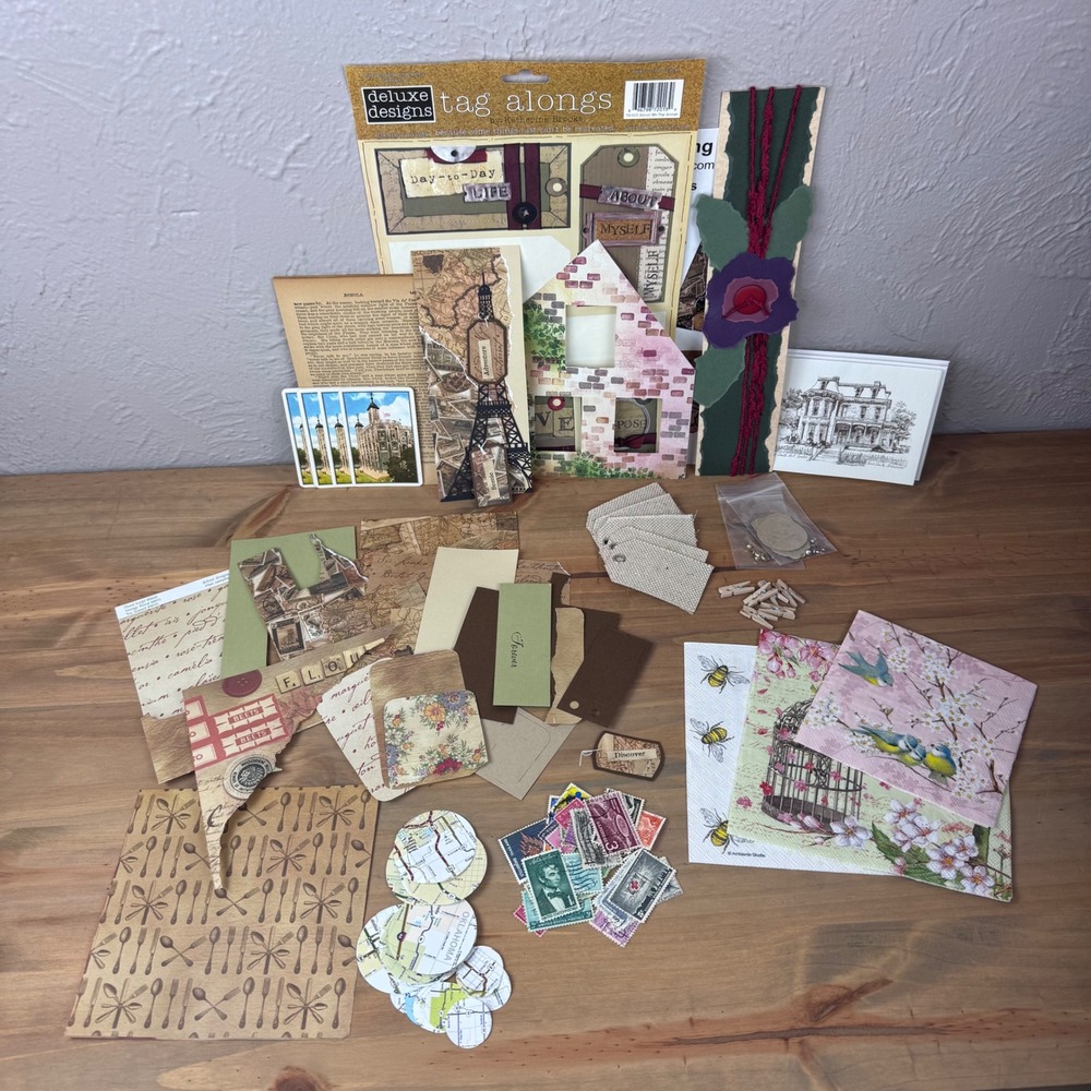Vintage 90s Junk journal ephemera Scrapbook tags floral paper scraps kit